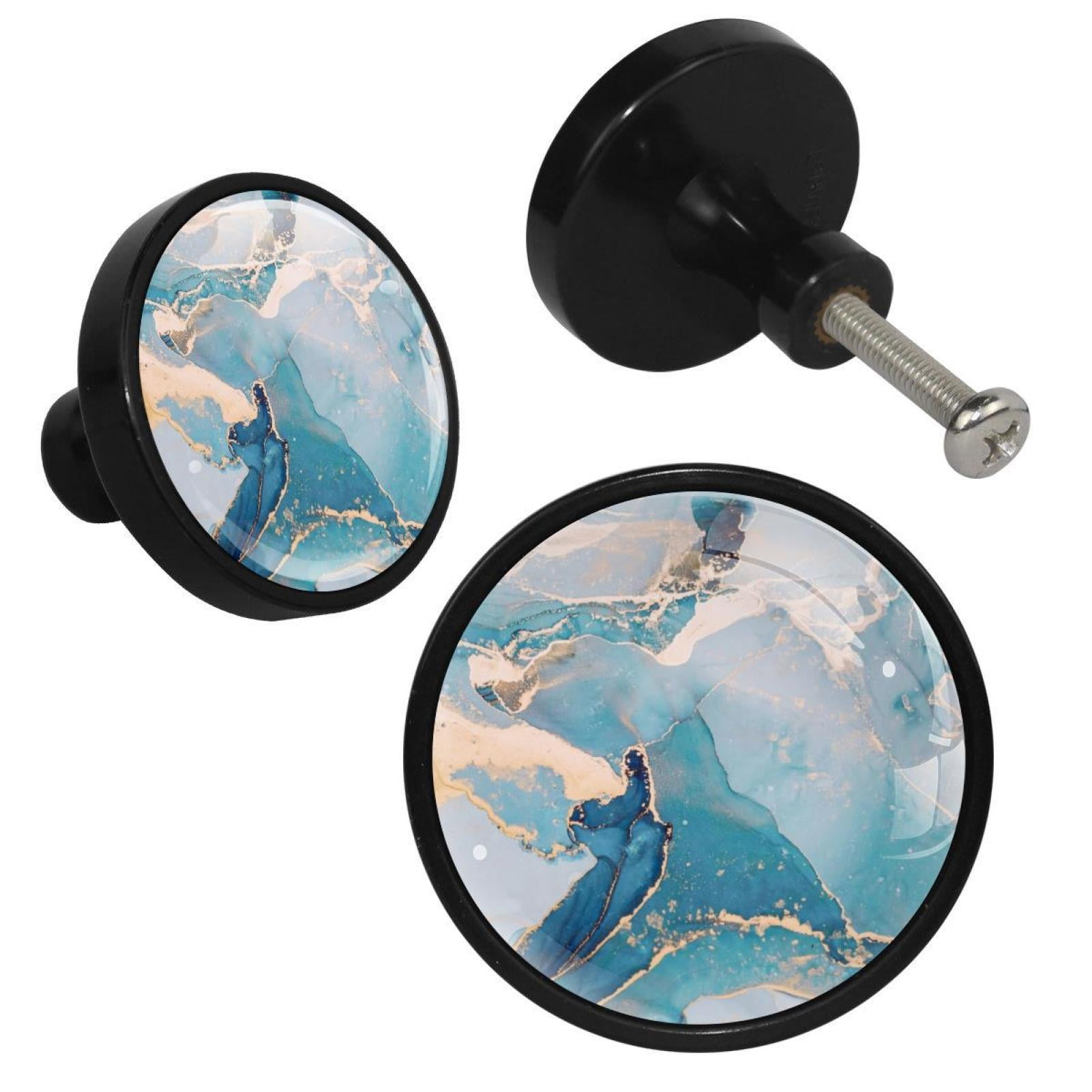 HemaKayy 4 Pack 1.3" Decorative Cabinet Knobs - Premium ABS & Glass, Round Black, Stylish & Durable, Perfect for Kitchen, Bedroom, Home Furniture Decor - Unique Marble Texture