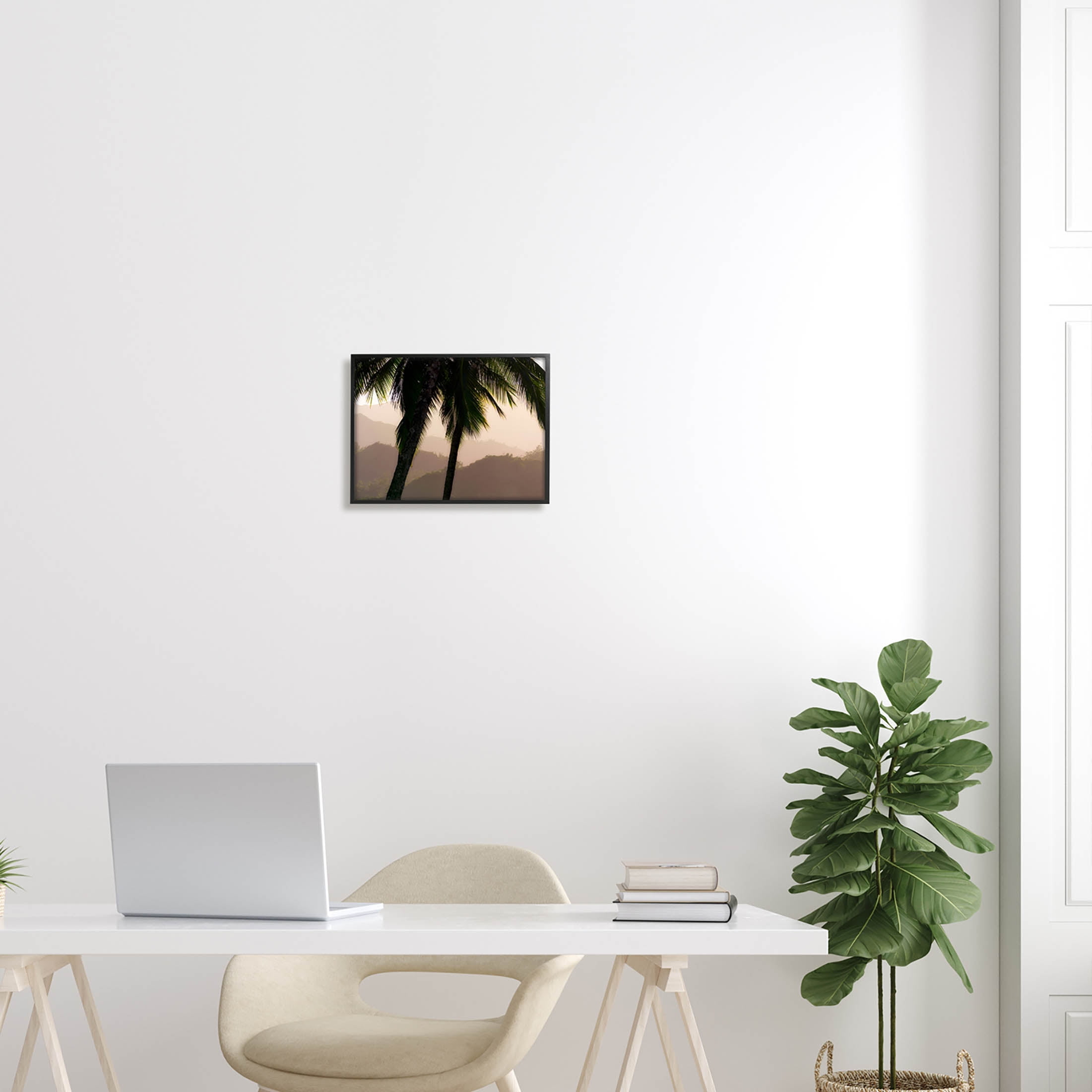 Stupell Industries Tropical Overhanging Palms Distant Land Photograph Black Framed Art Print Wall Art, Design by Dennis Frates