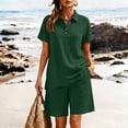 thumbnail image 5 of Costeam Womens 2 Piece Linen Blend Co Ord Set Notch Collar Button V Neck Short Sleeve Top Dual Side Pockets Elastic Waist Shorts Solid Color Summer Two Piece Outfit, 5 of 8