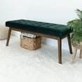 thumbnail image 2 of Green Velvet Upholstered Bench / Comfortable Seat with Polyester Filling, 2 of 2