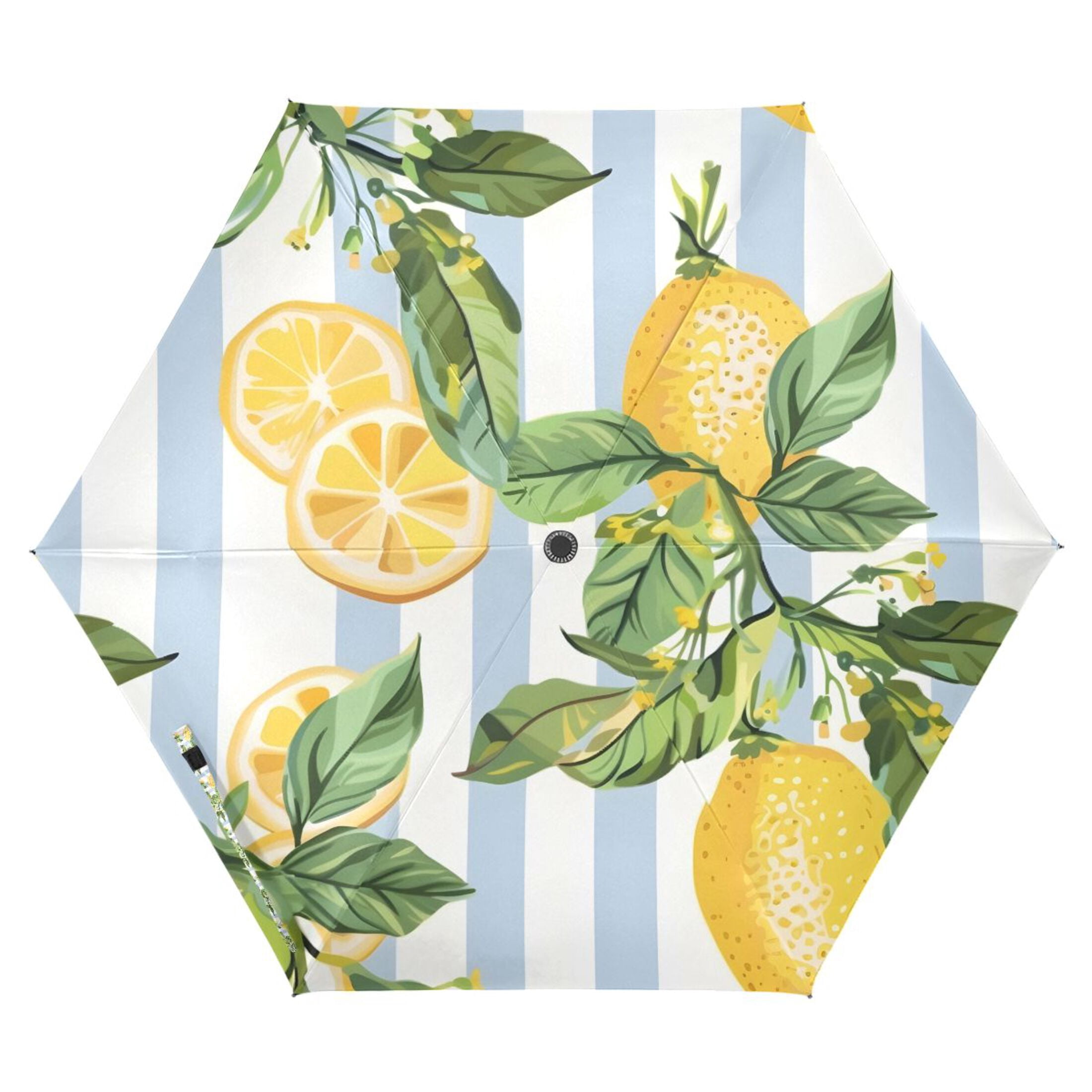 Lemon Slice and Leaves Compact Sun Umbrella Windproof Travel Umbrellas for Rain Strong Portable UV Protection