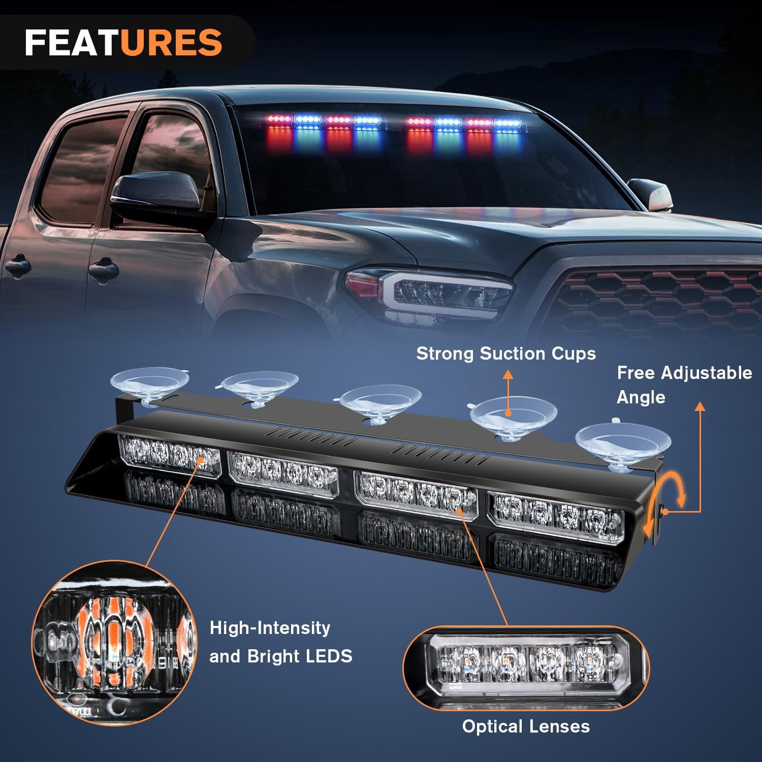 Nilight 32Led Red Blue Emergency Dash Strobe Lights  Warning Hazard Interior Front/Rear Windshield Deck Split Light Bar