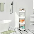 thumbnail image 6 of White Bathroom Corner Storage Shelf Organizer | 4-Tier Rolling Wheels with Drainage Holes | Plastic & Stainless Steel | 40.9x10.2 Inches, 6 of 6
