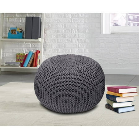 Urban Shop Round Knit Pouf, Gray