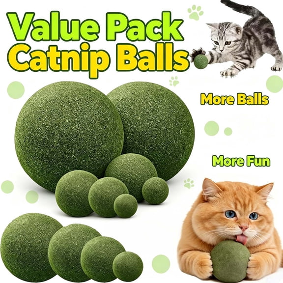 Catnip Balls, 1.2" Extra Cat Energy Ball, Edible Kitten Silvervine Toys for Cats Lick, Healthy Kitty Teeth Cleaning Toys