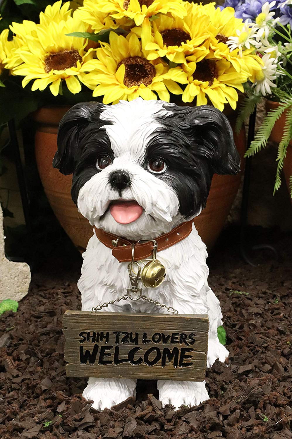 Ebros Shih Tzu Dog Statue With Jingle Collar Welcome Greeting Sign 11.