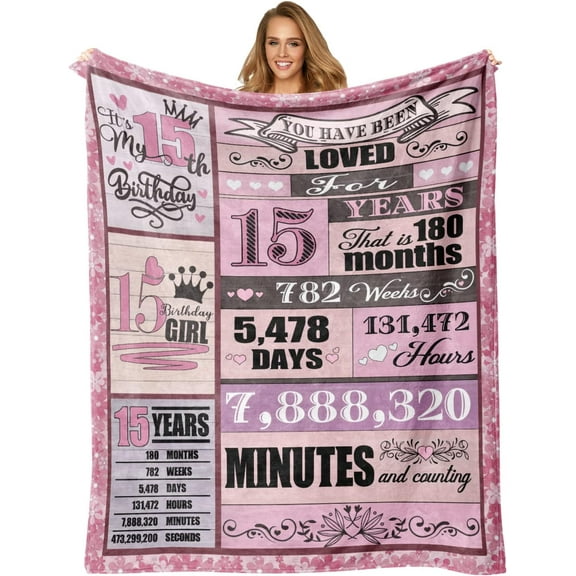 LHSHID 15th Birthday Decorations for Girls 15th Birthday Decorations Gifts 15th Birthday Gifts for Girls 15th Birthday Party Decorations Gift for Girls Throw Blanket 30"x40"