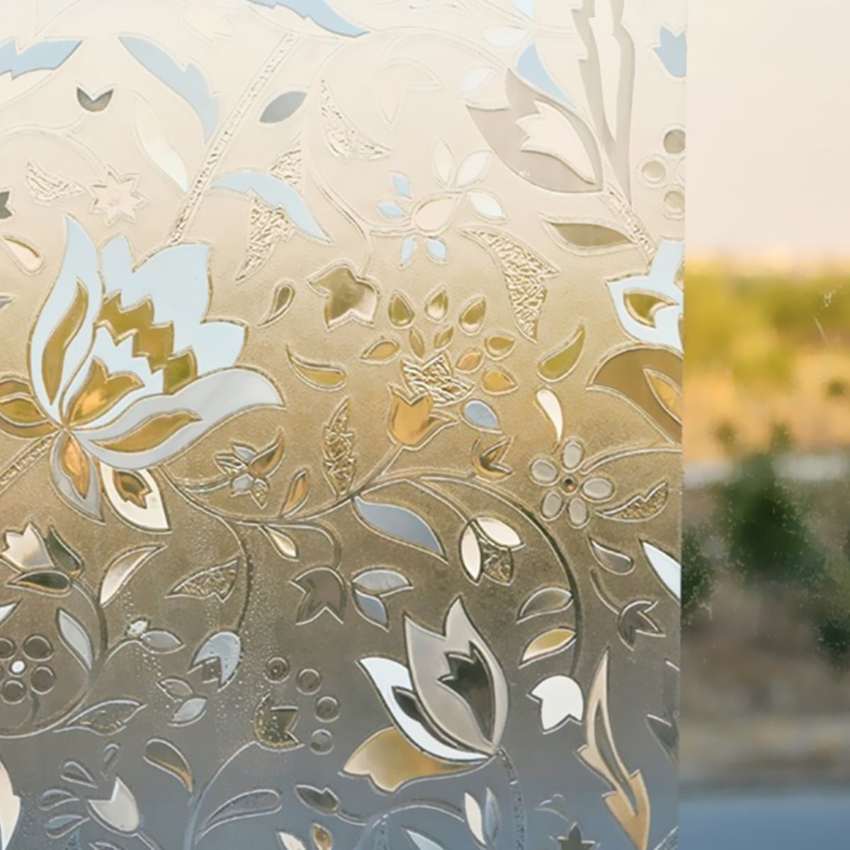 Waterproof Window Film Glass Privacy Film PVC Decorative Flower Removable Window Sticker Anti UV Home Bathroom Office Decor, 17" x 40"