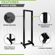 NavePoint 42U 2 Post Open Frame Server Rack with Casters for 19 Inch Equipment, Networking, and IT Devices, 2-Post Rack 330lbs Weight Capacity, Black