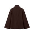 thumbnail image 4 of Female Batwing Sleeve Ponchos Pea Coat Wool Stand Collar Jacket Cropped Overcoat Brown S, 4 of 8