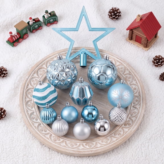 Senfot Light Blue Shaped Plastic Christmas Ball Ornament Set Festive Xmas Tree Hanging Home Party Decor