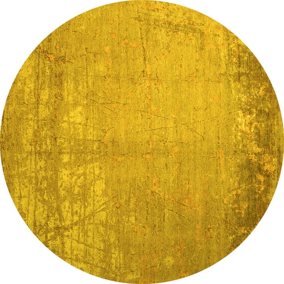 Ahgly Company Indoor Round Abstract Yellow Contemporary Area Rugs, 6' Round