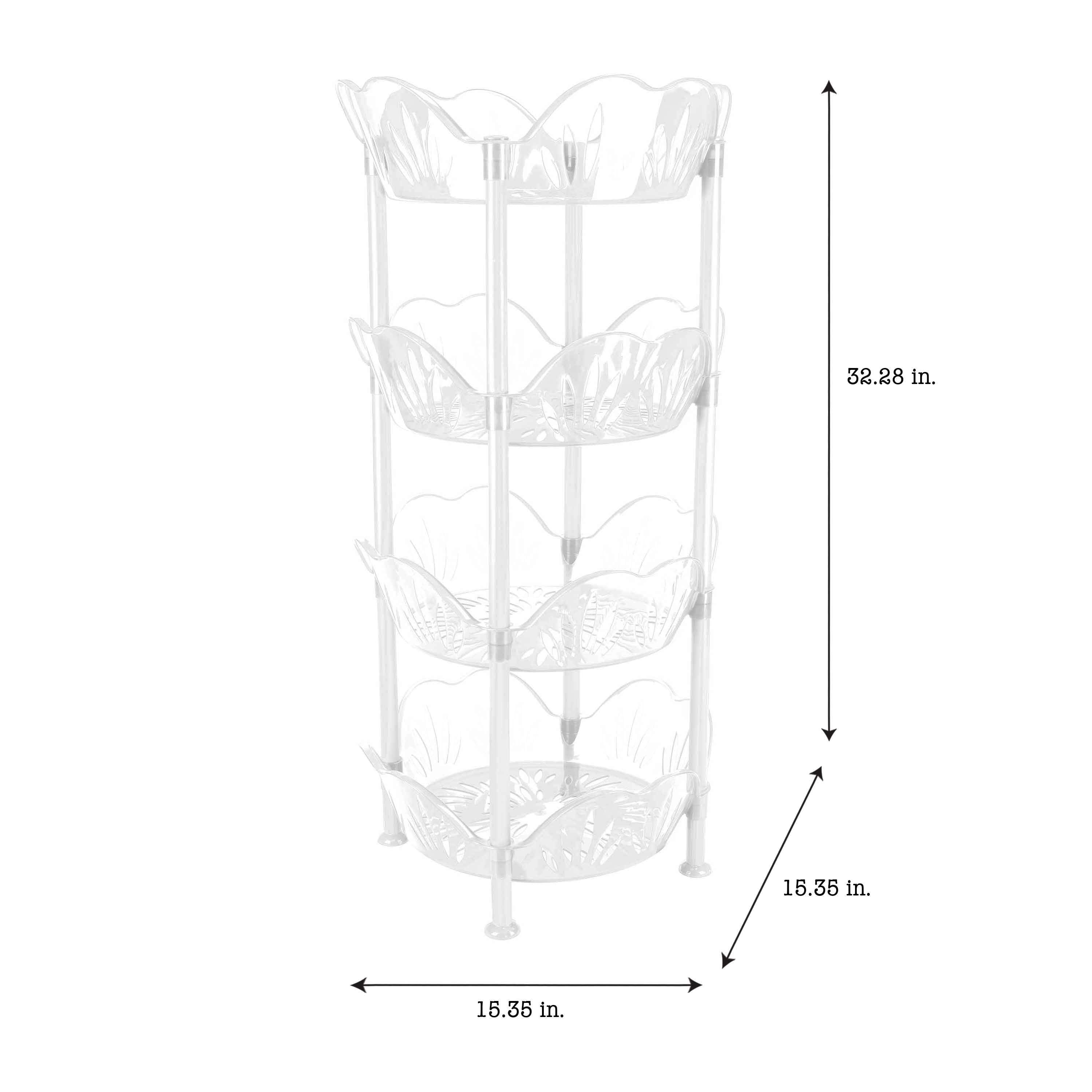 Kitchen Details 4 Tier Large Plastic Basket Shelf Organizing Rack, White