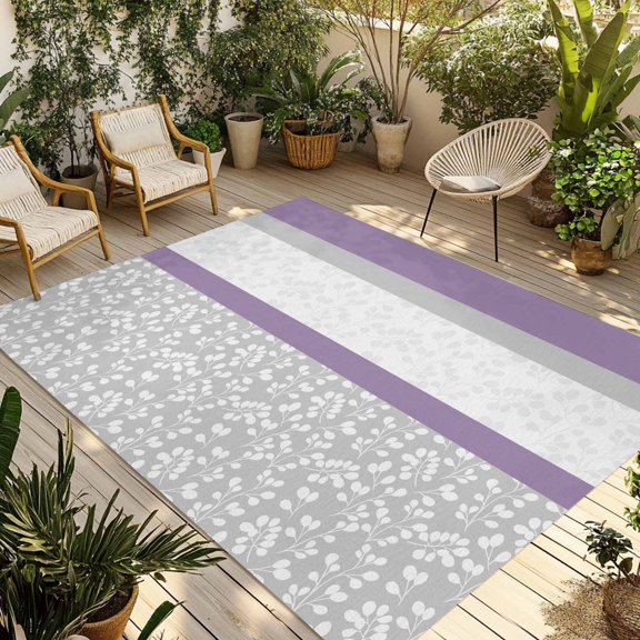 Purple Gray Outdoor Area Rug 3x5ft Decorative Indoor Outdoor Rug Elegant Floral Patio Area Rug for Porch, Deck, Balcony, Entryway, Camping & RV
