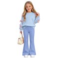 thumbnail image 4 of CYRBOKO Girls 2‑Piece Outfit Sets Size 10-12, Casual Fall Winter Elastic Waist Bow Long Sleeve Tops and Flare Pants Blue, 4 of 8