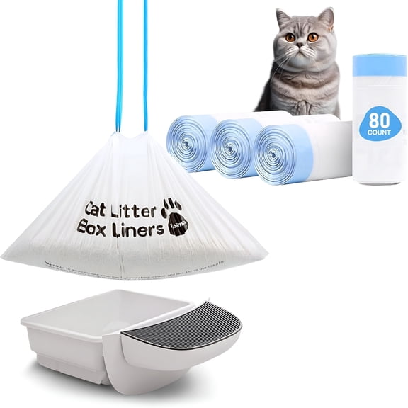 MISSMILE Cat Litter Bags with Drawstring, 80 Count, 26.4"x15.8" Cat Litter Box Liners