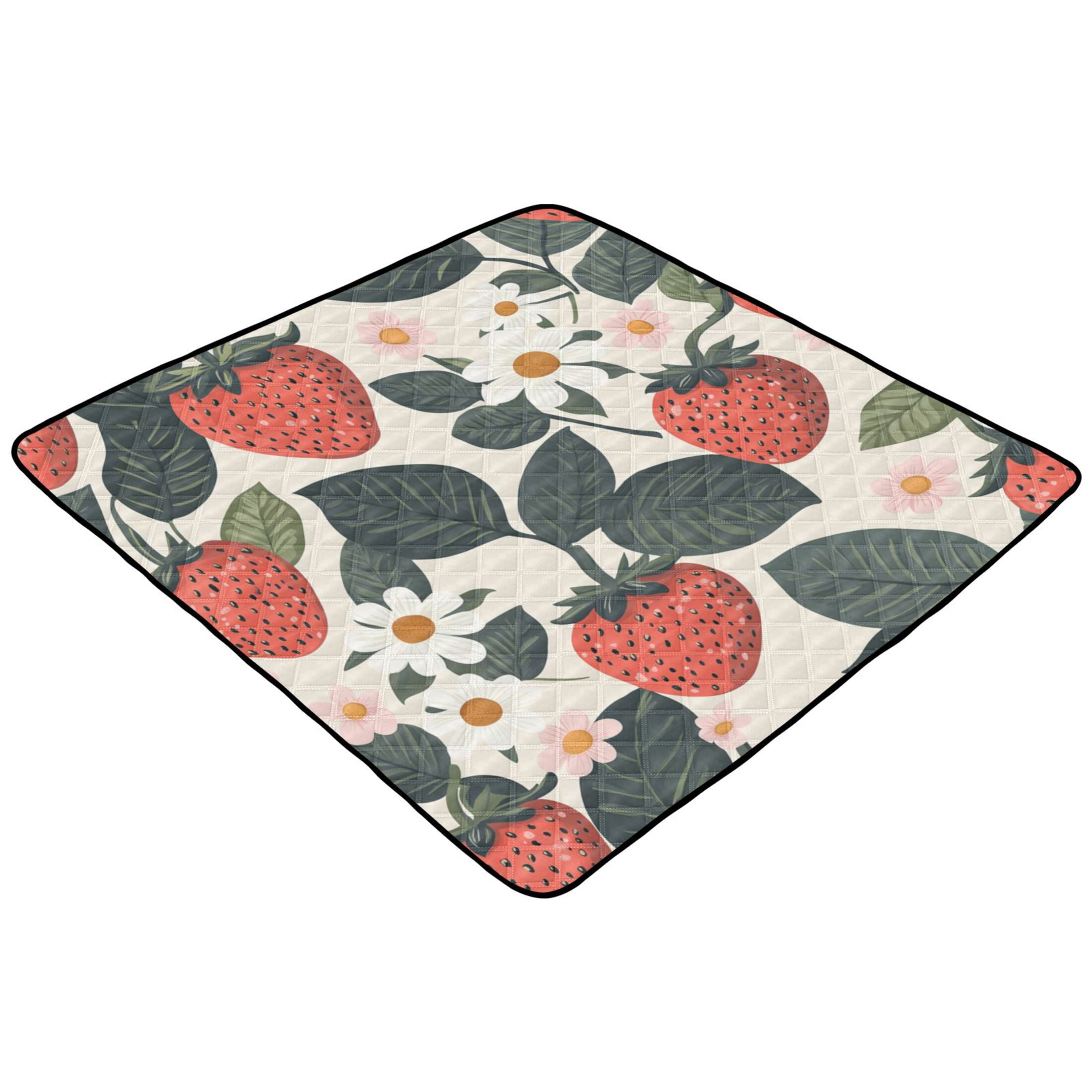 WOBOGO A Seamless Pattern with Adorable Strawberry Leaves Baby Playmats Extra Large Waterproof Rollable Activity Pads for Toddlers 50×50inch