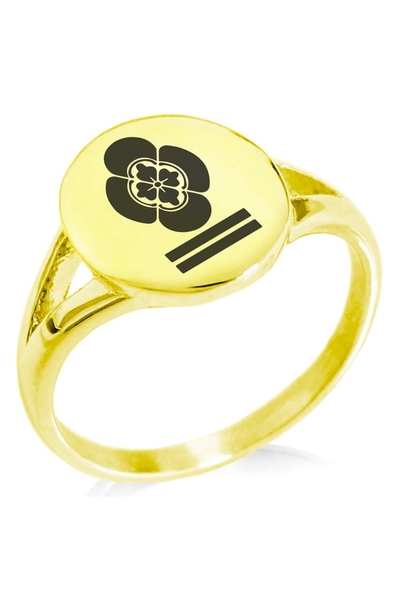 Stainless Steel Mikumo Samurai Crest Minimalist Oval Top Polished Statement Signet Ring