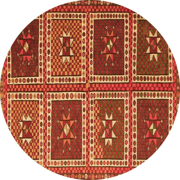Ahgly Company Indoor Round Abstract Orange Contemporary Area Rugs, 8' Round