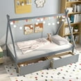 thumbnail image 2 of Costway Twin Size Wooden House Bed with 2 Drawers Roof Storage for Boys & Girls Gray, 2 of 10