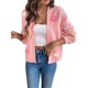 thumbnail image 2 of Cárdigan Corto de Mujer, Suéter de Larga, Estilo Bohemio, Bordado Floral de Ganchillo, Corte Oversize, Prenda Exterior de Punto Abierta Rosa XL, 2 of 9