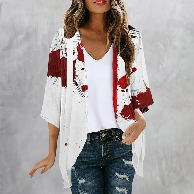 LOVZFMLL Cardigan pour Femmes Cardigan pour Dames Halloween Mode Veste Imprimée Été Veste Imprimée à Manches Longues Cardigan Veste