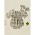 thumbnail image 4 of BemeyourBBs Newborn Girl Outfit, Short Sleeve Plaid Bodysuit with Bowknot Headband, 4 of 9