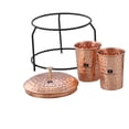 thumbnail image 3 of 5 Liter Copper Water Dispenser Matka Tank Pot with Lid, 2 Glass and Iron Stand, in Hammered Design - 5000 ml, 3 of 5