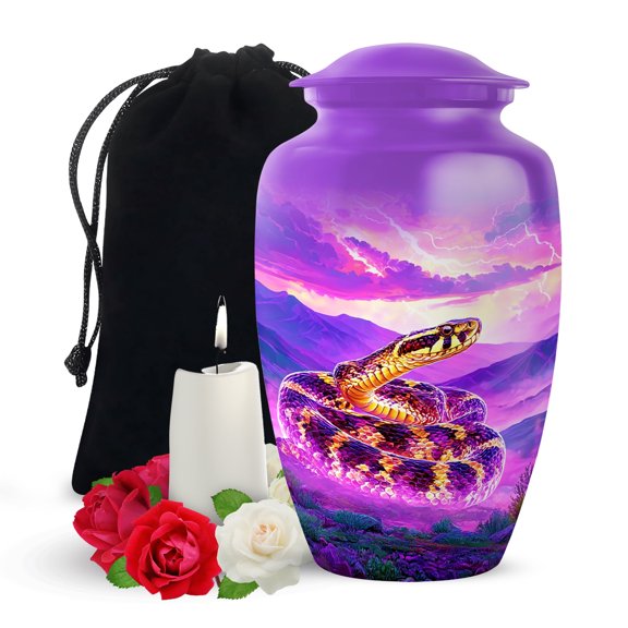Yatskia Purple Snake with Thunderstorm Large Cremation Urns for Human Ashes Adult Men and Women, Decorative Funeral Urn for Ashes Adult Male, (Classic Large, 10 Inch)