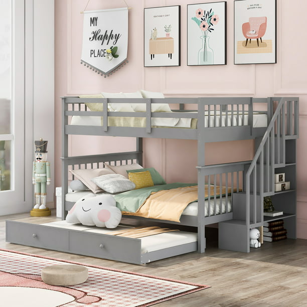 Aukfa Bunk Bed For Kids With Twin Size, Toddler Bunk Bed With Trundle