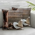 thumbnail image 3 of Orinice  Western Throw Pillow Cushion Cover, American Rodeo Items Lasso Hat Boots Horseshoe Rustic Wooden House, Decorative Square Accent Pillow Case, 18x18in, 3 of 5