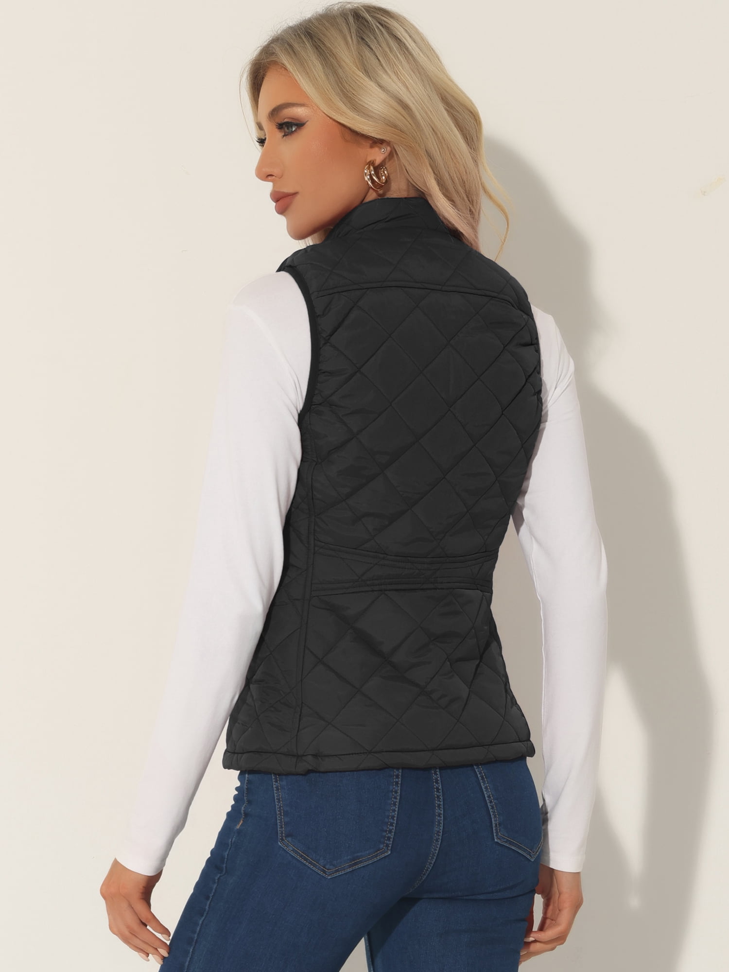 DARING DIVA Women's Zip Stand Collar Quilted Padded Vest M Black