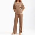 thumbnail image 2 of Ladies 2 Piece Pant Set Crew Neck Basic Top Long Pant Loose Fit Sleepwear Outfit, 2 of 7