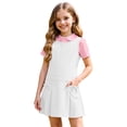 thumbnail image 3 of Arlun Girls Sleeveless Uniform Jumper Dress Cute Crew Neck Short Sleeve Knee Length School Pleated Dresses with Side Pockets Solid Color Casual Back to School Clothes 1-White 150, 3 of 7