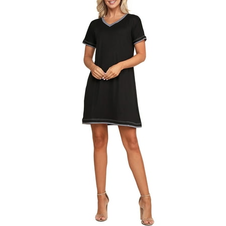 

Doublju Women s V-Neck Short Sleeve Nightgown Sleepwear Pajama Dress (Plus Size Available)