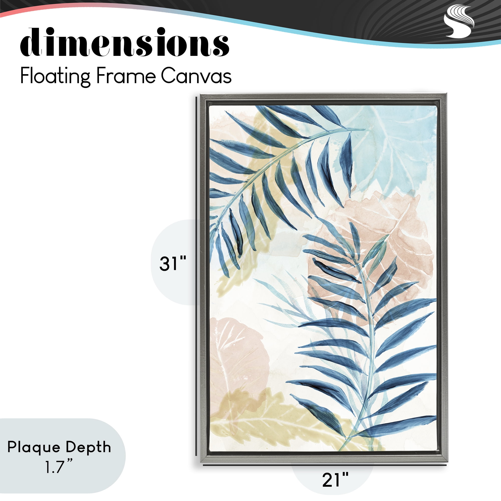 Stupell Industries Blue Palm Fronds in Pastel Haze Gray Framed Floater Canvas Wall Art, design by Nan