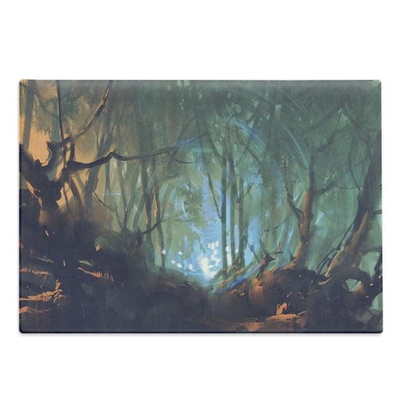 Occult Cutting Board, Whimsical Forest Reflection in Lake Deep Dark Surreal Illustration, Decorative Tempered Glass Cutting and Serving Board, Large Size, Brown Teal, by Ambesonne