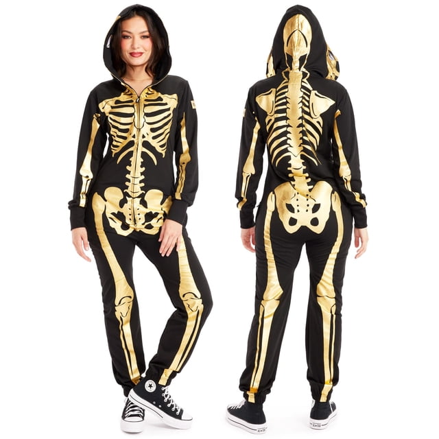 Disfraz Tipsy Elves, mono dorado con forma de esqueleto para mujer, talla M