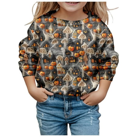 

Halloween Hooded for Teen Fall Clothes Comfy Sweatshirt Oversized Halloween Printed Long Sleeve Outerwear Hoodie Cute Shirts for Girls 7-8