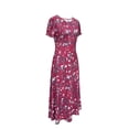 thumbnail image 4 of Blossoming Floral Print Dress - Comfortable Crew Neck, Stylish Short Sleeves, 4 of 11