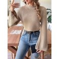 thumbnail image 4 of Women'S Cropped Sweater Knit Long Sleeve Crewneck Soft Pullover Sweater Top Khaki S, 4 of 8