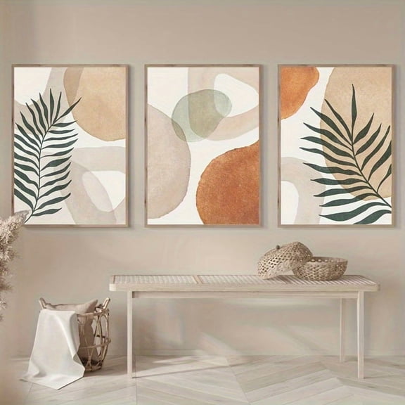 3pcs Modern Boho Chic Canvas painting Wall Art Set - Warm Neutral Tones, Minimalist Abstract Designs for Living Room & Bedroom Decor, Unframed Canvas Prints, Valentine'S day, Easter eggs, Poster Unf