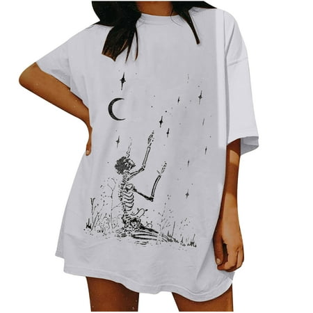 

Corset Top Maternity Shirts Woman Womens Dropped Shoulder Sleeves Distressed Retro Skull Print Loose Short Sleeve Top Womens Tank Tops on Clearance Black Crop Top White XL