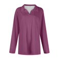 thumbnail image 4 of Womens Fall Tops Women's Fashion Solid Color Lapel Long Sleeve With Pocket Loose T-Shirt Top, 4 of 4