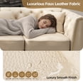thumbnail image 4 of QuzyAor 81.5" Faux Leather 3 Seater Sofa with Ottoman, Button Tufted Chesterfield Couch with Gold Metal Legs & 3 Pillows, Beige, 4 of 9