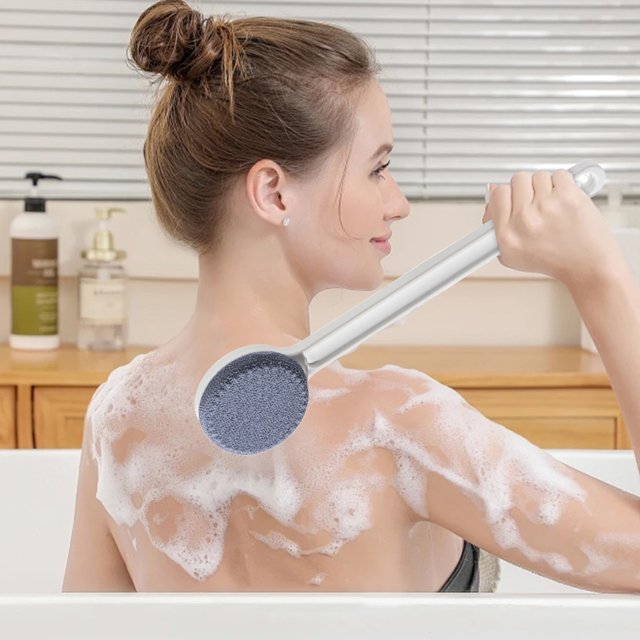 Bath Brush With Soft Bristles A Scrubbing Tool That Combines Two To Create A Bath Ball Long Handle Massage Bath Brush