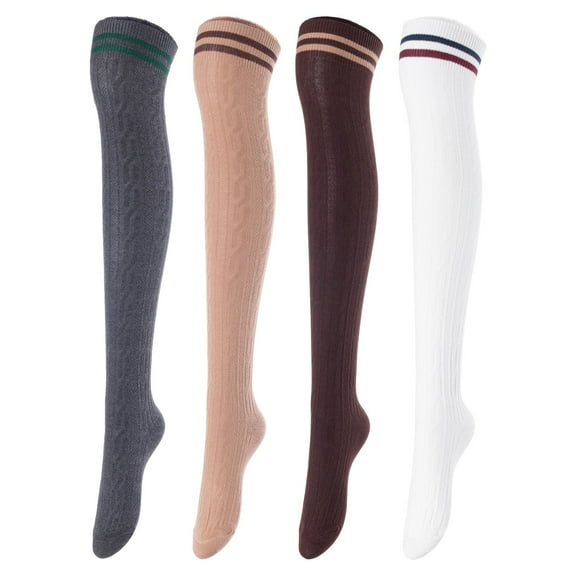 AATMart Women's 4 Pairs Breathable Comfortable Lightweight & Extra Soft Knee High Cotton Socks Size 6-9 M1023DarkGrey,Coffee, Khaki, White 4c3