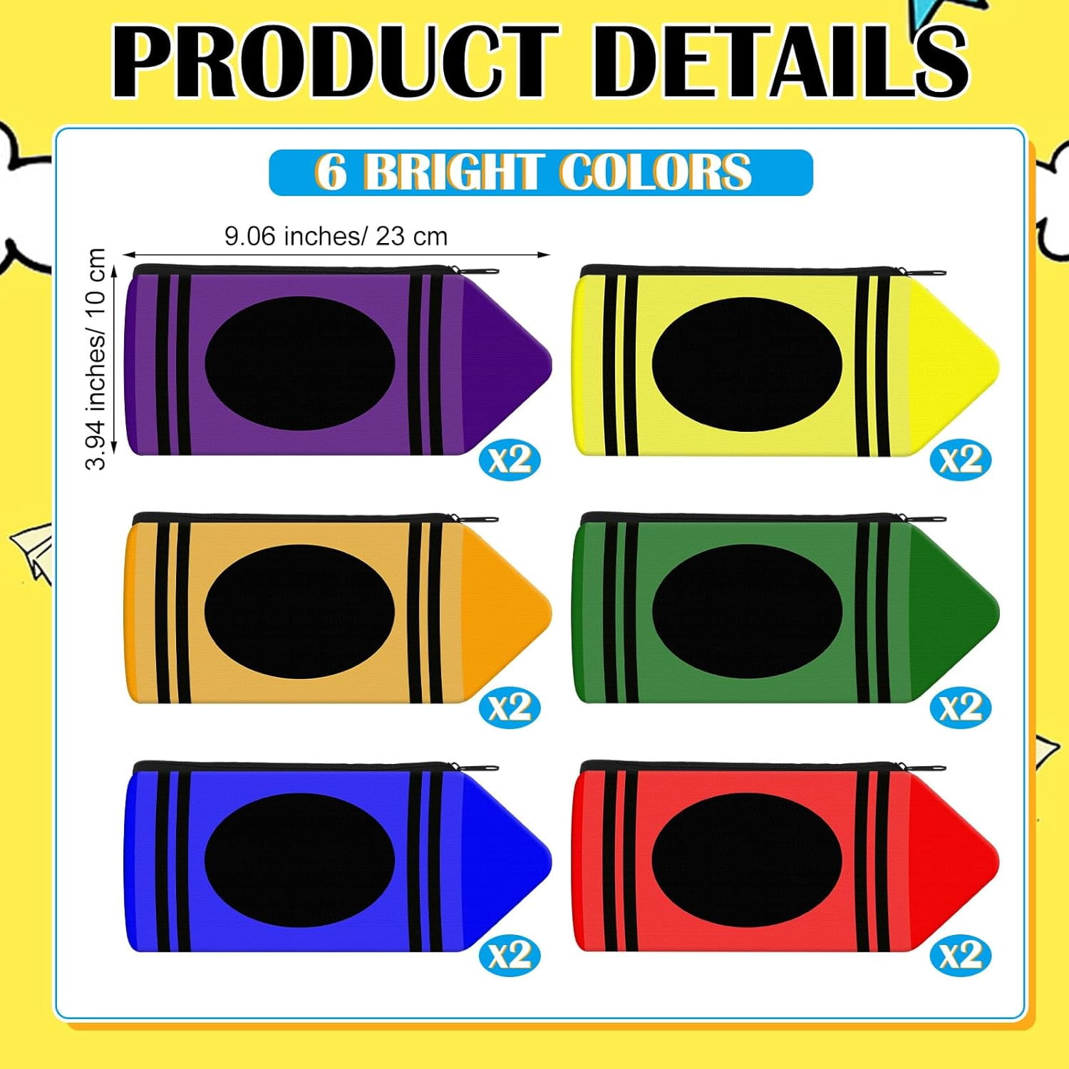 12 Pcs Crayon Pencil Pouch Case Crayon Shaped Bag with Zipper Teacher Appreciation Gifts Back to Colorful Stationery Storage Bag Bulk for Students Teacher Rewards Office Supplies