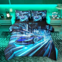 Castle Fairy Sport Car Twin Bedding Sets for Adults,Speed Race Car Bedding Comforter Set
