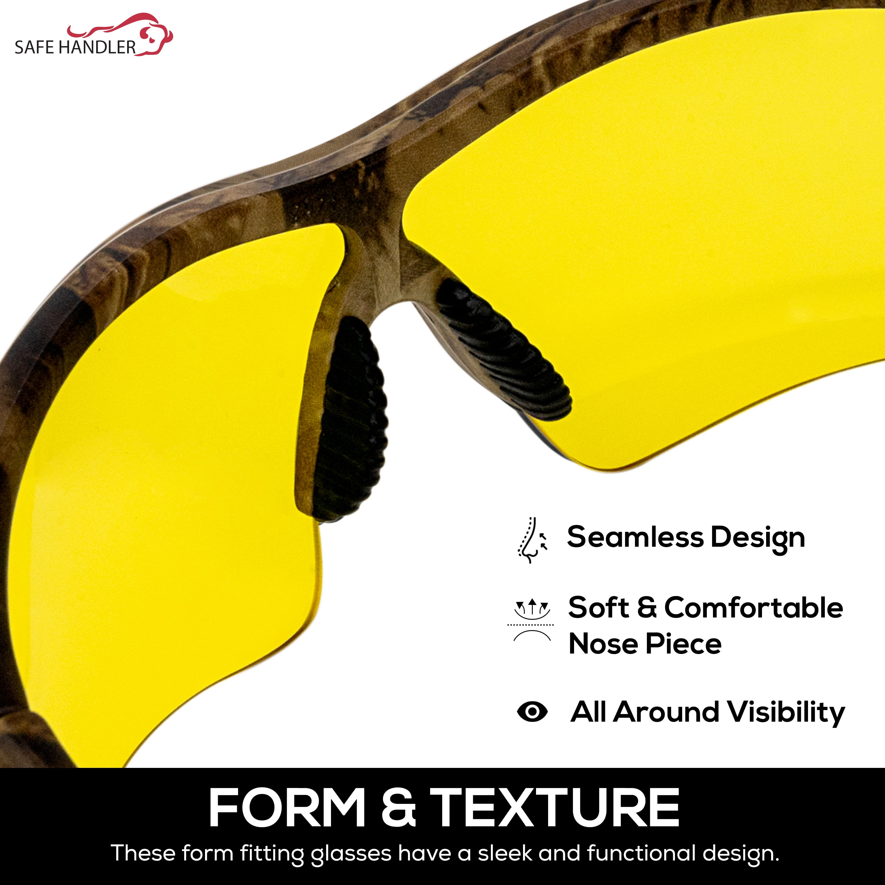 Safe Handler Camo Jax Safety Glasses For Men/Women, Anti-Scratch, Amber (Pack of 1)